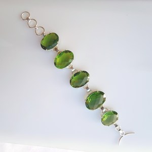 Green Peridot Bracelet Sterling <b>Silver</b> Plated Brass Handmade Gemstone Jewelry Adjustable Women <b>Men</b> Gift - Product Image 2