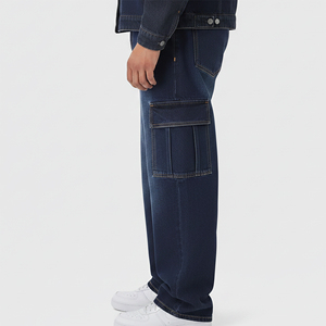 Pantalones Vaqueros de Diseño Moderno Estilo Hip Hop con Bolsillos Laterales, Pantalones Casuales de Mezclilla Lavada a la Piedra, Corte Recto para Hombre - Product Image 5