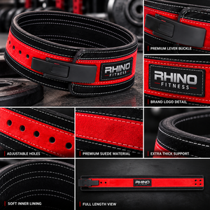 Rhino Fitness <b>Red</b> Leather Weightlifting Waist Cincher <b>Belt</b> Basic Protection Adjustable Wrap-Around Lumbar Support Adults All - Product Image 6