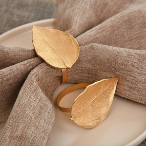 Brass <b>Gold</b> Leaf Flower Design Napkin <b>Rings</b> <b>Set</b> Botanical Napkin Holders Luxury Dining Table Accessories - Product Image 2