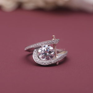 IGI Certified Lab Grown Diamond <b>Open</b> Bypass <b>Ring</b> 9K Rose / White And Yellow Gold Round Cut Diamond Statement <b>Ring</b> for Women - Product Image 1