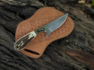 Couteau de chasse et de camping industriel à lame fixe en acier râpé de 7 pouces, fait main par Nordic Forge, manche en bois de cerf, étui en cuir, OEM - Product Image 2