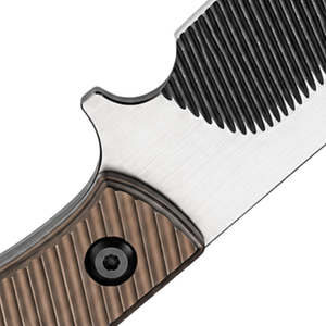 Cuchillos de hoja fija con mango marrón bronce, hoja ranurada plateada y negra, agarre texturizado y funda negra para cinturón, para camping y uso general. - Product Image 5