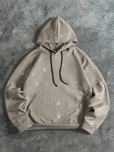 Sudadera con capucha extragrande personalizada OEM con gráfico de diamantes de imitación negros, de algodón grueso y forro polar, ropa urbana para hombre - Product Image 1