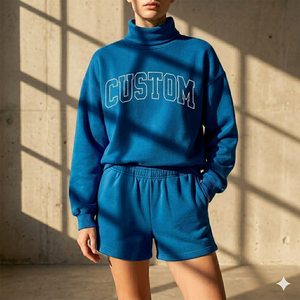 Conjunto de Top y Shorts con Cuello Alto para Mujer, Estilo Informal, Cálido y Cómodo para el Invierno, Ropa Moderna para el Día a Día - Product Image 1