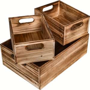 Ensemble de trois paniers de rangement en bois, finition naturelle, fabriqués en Chine, organisateurs pour cuisine, salle de bain, boîtes de rangement de bureau - Product Image 1