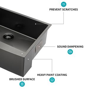 Rubinetto da cucina a grembiule da 33 pollici in acciaio inossidabile calibro 16, nero canna di fucile, per lavello da fattoria - Product Image 5