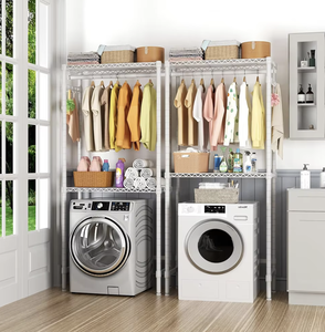 OEM/ODM Vietnam Over Washer and Dryer Storage <b>Shelf</b> 2 Tier Adjustable Height Laundry Room Organizer Rack White - Product Image 3