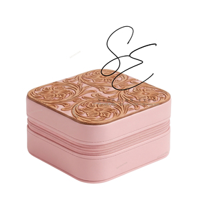 Western Girls Travel Jewelry Box Cute <b>Small</b> Tooled Leather Portable Zipper Jewelry Organizer Case with <b>Mirror</b> Pink Velvet Case - Product Image 1