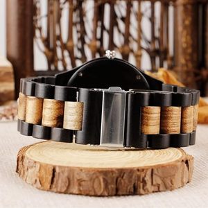 Montre-bracelet de luxe en bois naturel et quartz pour homme, boîtier et bracelet de 20 mm de largeur, affichage à aiguilles, design Art Déco, style antique fait main - Product Image 5
