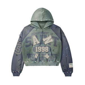 Conjunto de Sudadera con Capucha y Pantalones de Chándal de Algodón Grueso para Invierno, Estilo Urbano, Unisex, con Logotipo Bordado Personalizado, Parches y Pedrería - Product Image 3