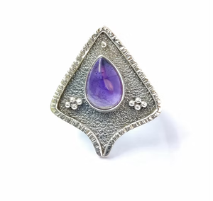 Natural Amethyst 925 <b>Silver</b> <b>Ring</b> Vintage Textured Handmade Gemstone Statement Jewelry <b>for</b> Women & <b>Men</b> - High Quality Jewelry - Product Image 3