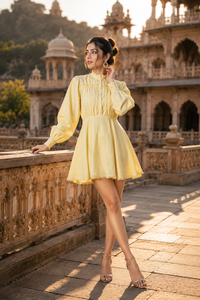 Vestido Corto Bohemio de Algodón, Sencillo, para Fiesta de Verano, Manga Larga, Cintura Natural, Color Sólido, Ecológico, Transpirable, para Mujer - Product Image 1
