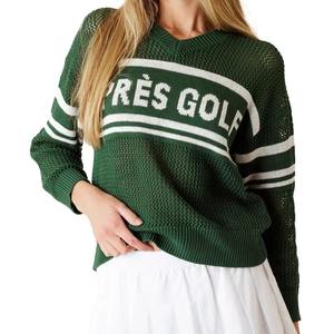 Suéter de punto para mujer, suave, de mezcla de algodón, con logotipo jacquard personalizado, para golf y deportes, de malla de ganchillo, top de punto abierto, oversize, estilo preppy, OEM, al por mayor - Product Image 4