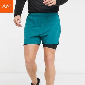 Pantalones Cortos Deportivos Color Verde Azulado para Hombre con Forro Interior Negro de Secado Rápido, Cintura Elástica, Longitud Media, Tejido de Spandex y Nailon - Product Image 5