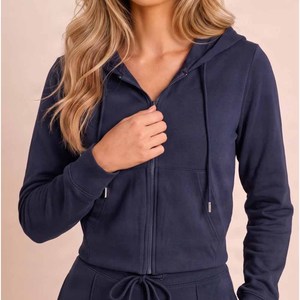 OEM Custom Ladies Zip Hoodie Flared Pants Two <b>Piece</b> Set Drawstring Waist Casual Loungewear Tracksuit Soft Daily <b>Outfits</b> - Product Image 6
