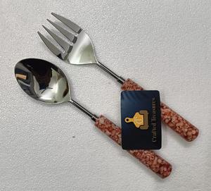 Ensemble de saladiers au design créatif en résine époxy avec pierres incrustées, cuillère et fourchette, ustensiles de cuisine pour hôtel, au meilleur prix - Product Image 5
