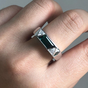 Green Emerald Cut <b>Cz</b> 3 Stone <b>Ring</b> White Gold Engagement <b>Ring</b> 10K Solid Gold Bezel Set Wedding <b>Ring</b> Gift Moissanite <b>Rings</b> - Product Image 2