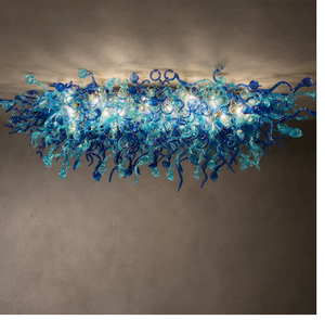 Lámpara de Techo LED de Cristal Soplado a Mano, Color Azul Océano, Forma Rectangular Grande, para Decoración de Sala de Estar - Product Image 1