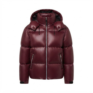 Blouson matelassé à capuche pour homme, personnalisé, premium, métallisé brillant, bordeaux, chaud, épais, isolé, pour l'extérieur - Product Image 1