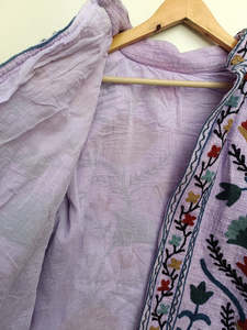 Women's Indian Floral Kantha <b>Quilted</b> Jacket With Handmade Suzani Embroidery Stand Collar Full Sleeves Ethnic Fashion Wear - Product Image 3