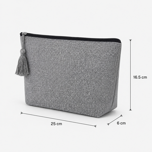 กระเป๋าเครื่องสำอางผ้าฝ้ายรีไซเคิล 225 GSM พร้อมซิปและพู่ห้อย  รับผลิตตามแบบ  โลโก้สั่งทำ  ขายส่ง OEM แบรนด์ส่วนตัว  ผู้ผลิตจำนวนมาก - Product Image 2
