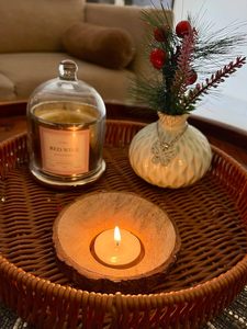 Rustic Wooden <b>Tea</b> Light <b>Candle</b> Holders, Natural Wood Slice with Bark Edge, Set - Product Image 4