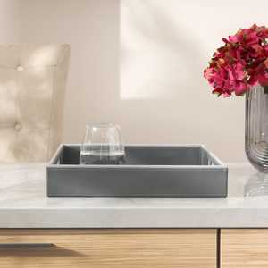 Plateau décoratif carré en tissu avec poignées, design minimaliste pour l'organisation de la maison, plateau de service en similicuir, décoration de table - Product Image 5