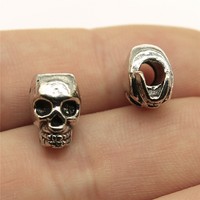 Perle tête de crâne à grand trou 12x11mm en alliage de zinc argent antique, entretoise pour bracelet en paracorde de motard