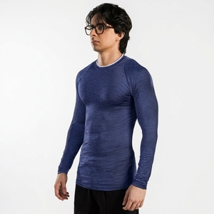 T-shirt de sport à manches longues pour homme, compression, séchage rapide, respirant, coupe ajustée, polyester, bleu - Product Image 3