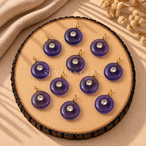 Pendentif en Iolite Ronde Incrustée de 15 mm pour la Conception de Bijoux Élégants, Colliers Artisanaux, Fournitures de Bricolage, Vente en Gros - Product Image 6