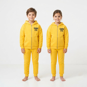 Conjunto Deportivo Amarillo para Niños, Sudadera con Capucha y Pantalones, Cierre Completo, Ropa Casual Unisex para Niños, Otoño, 100% Algodón, Alta Calidad, Venta al Por Mayor - Product Image 5