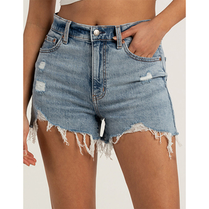 Wholesale Women’s Vintage Denim <b>Shorts</b> with <b>High</b> <b>Waist</b> Silhouette, Relaxed Leg Opening, Premium Washed Denim, Frayed Hem - Product Image 1