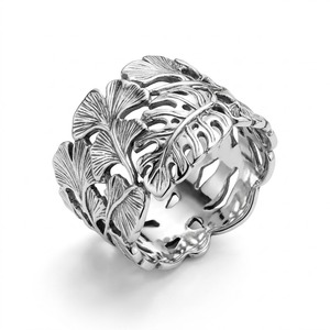 Ensemble de porte-serviettes en métal argenté de luxe pour mariage, fête, banquet, design élégant fleur et feuille, pour table de dîner formelle - Product Image 1