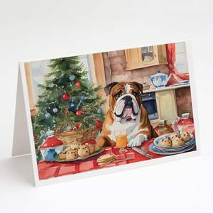Whimsical A7 tamaño 5x7 tarjetas de notas en blanco paquete 8 galletas de Navidad Bulldog inglés tarjetas de felicitación con sobres para alegría navideña - Product Image 1