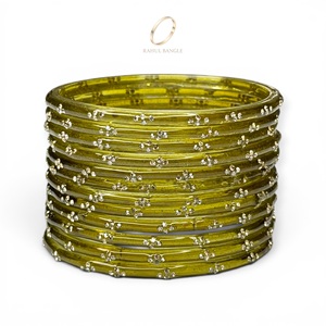 Fashion Indian Kashmiri Jewelry Luxe Olive Shimmer Raindrop Glass <b>Bangles</b> Diamond Gold Plated Stone for Women Wholesale Price - Product Image 5