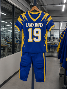 Uniforme de football américain pour hommes LANEX IMPEX de qualité supérieure LI-AFU-30, ensemble maillot et pantalon bleu et jaune avec impression par sublimation, numéro 19 - Product Image 5