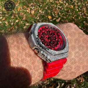 Charm_Jewells Luxury Stainless Steel Watch 40mm Case <b>Red</b> Silicone Band Analog Mechanical Men's Fashion Diamond Accents 10 Bar - Product Image 5