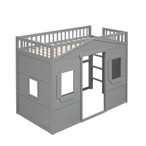Letto a soppalco grigio a una piazza e mezza con scaletta per camerette dei bambini - Product Image 5
