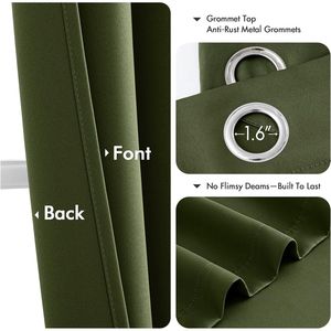 Tende Oscuranti Termoisolanti Verde Oliva Lunghe 160 cm, 2 Pannelli, Grigio Solido per Camera da Letto e Soggiorno - Product Image 4