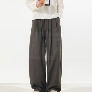 Pantalon décontracté pour homme, coupe ample et large, taille à cordon, tissu doux et lisse, style streetwear, fabricant de vêtements - Product Image 3