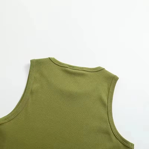 Women's Olive Green Ribbed Crew Neck Tank <b>Top</b> Hip Hop Style Eco-Friendly Quick Dry Breathable Spandex Cotton Blend Short Solid - Product Image 3