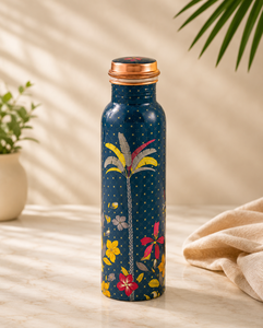 Botella de agua de cobre puro con acabado mate, diseño artesanal martillado con junta central, a prueba de fugas, botella deportiva azul marino y oscuro - Product Image 2