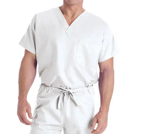 2026 Men's Cotton Corduroy Scrub Set Modern Fit <b>Top</b> Drawstring Waist Pant Breathable High Quality for Hospital Use - Product Image 4