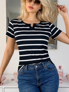 Camiseta Deportiva Casual de Verano para Mujer, Cuello en V, Elástica, Lisa, Manga Regular, Ecológica, Comprimida, de Bangladesh - Product Image 2