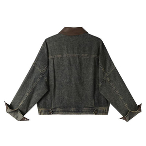 Veste en jean pour homme de haute qualité, 100% coton molletonné, style vintage délavé, effet soleil, toile cirée, col rabattu - Product Image 2