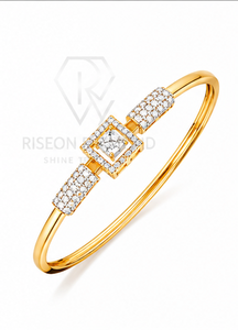 Elegant diamond <b>bangle</b> with princess cut center stone halo of lab grown diamonds timeless luxury design for bridal fine jewelry - Product Image 2