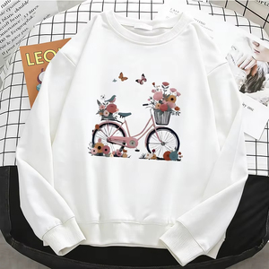 Sudaderas con capucha para mujer, sudadera de lana cálida con estampado de mariposas florales retro y bicicleta, jersey suave con cuello redondo, nueva calidad profesional - Product Image 3