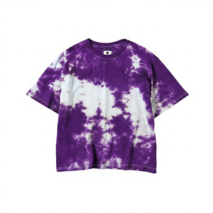 T-shirt en tricot à manches courtes pour homme, style décontracté, à rayures tie-dye surdimensionné, col rond, motif vert et blanc, 100% coton respirant, 250g - Product Image 2