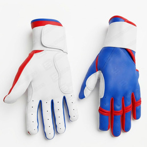 <b>Red</b> White Blue Leather Batting <b>Gloves</b> Hook And Loop Closure Unisex Adult Training Ambidextrous Durable - Product Image 5